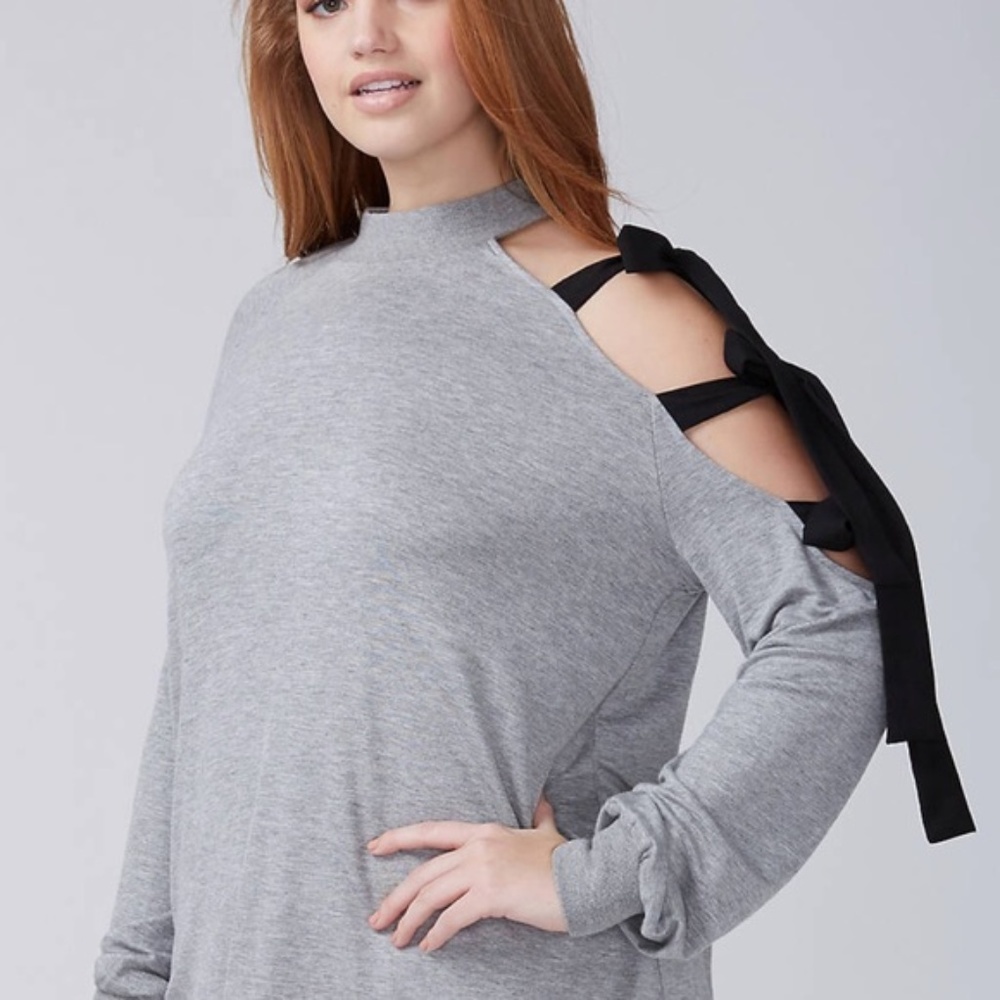 Lane Bryant | Gray Long Sleeve Open Arm Bow Top
